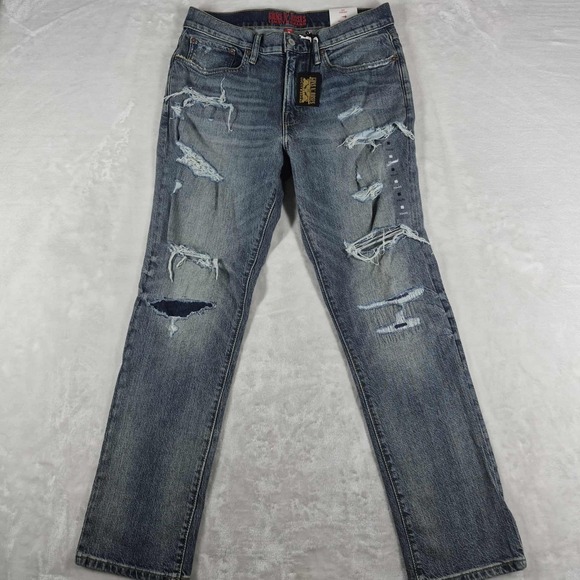 Lucky Brand Guns N' Roses 223 Straight Jeans Men's 33x32 Blue Distressed NWT